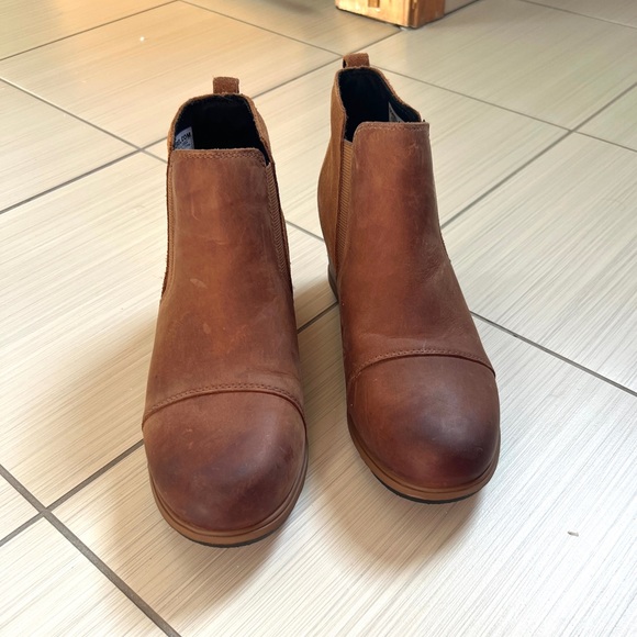 Sorel Evie Tan Leather Wedge Ankle Boots 8 - Picture 4 of 9